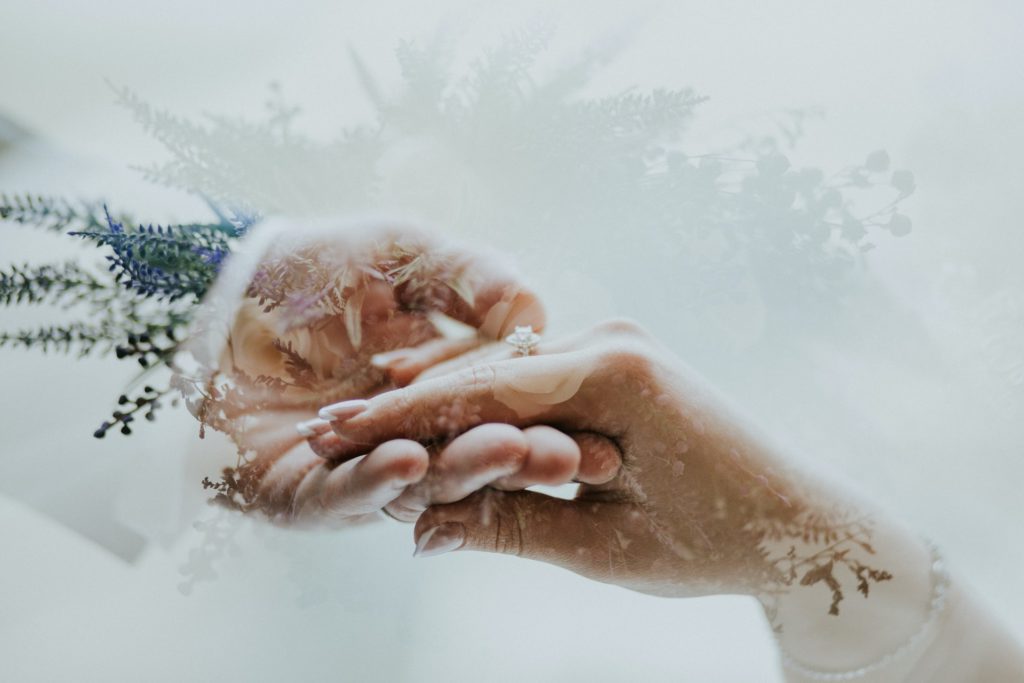 Two hands holding each other isolated in white background